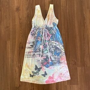 Vintage Dress Multi color V-Neck‎ size small grunge feminine